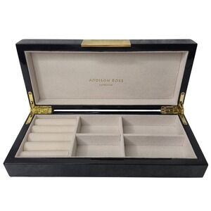 Addison Ross Ross LTD Polished Lacquer Wood Jewelery Box Glossy Black 4"x9" NWOB